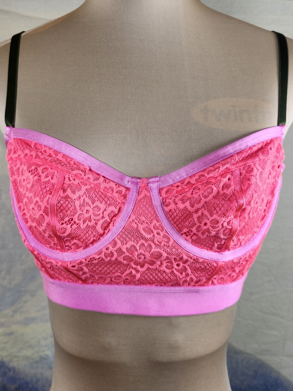 Parade Lace Longline Bralette in Neon Pink Green Straps Medium